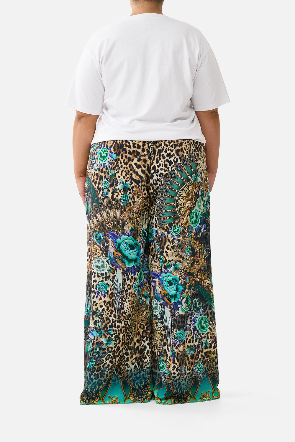 The CAMILLA FRILL BRALETTE LONG DRESS LEOTIGRA LAND in our  print.