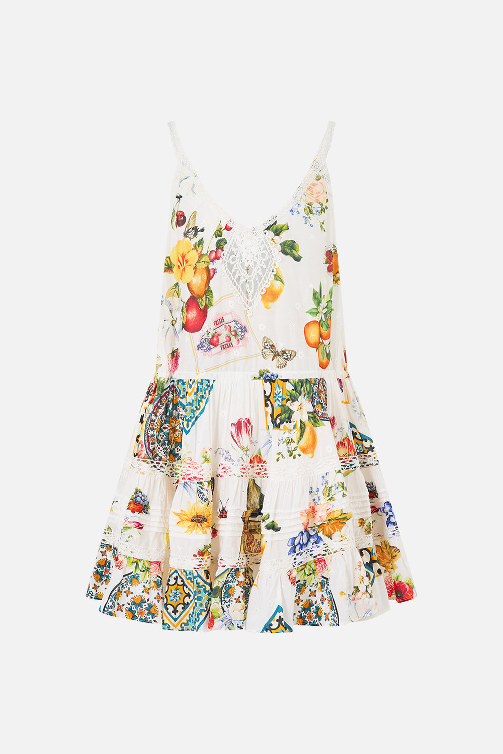 The CAMILLA gather waist short dress in our print Magic of the Mercado.