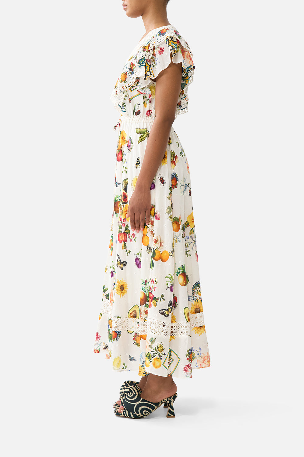 The CAMILLA V NECK BIAS SLIP DRESS WITH BACK FRILL A BELOVED BOUDOIR in our  print.
