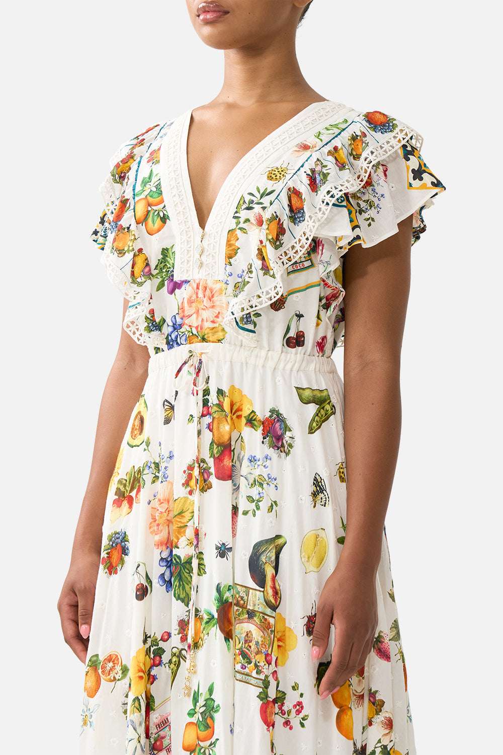 The CAMILLA V NECK BIAS SLIP DRESS WITH BACK FRILL A BELOVED BOUDOIR in our  print.