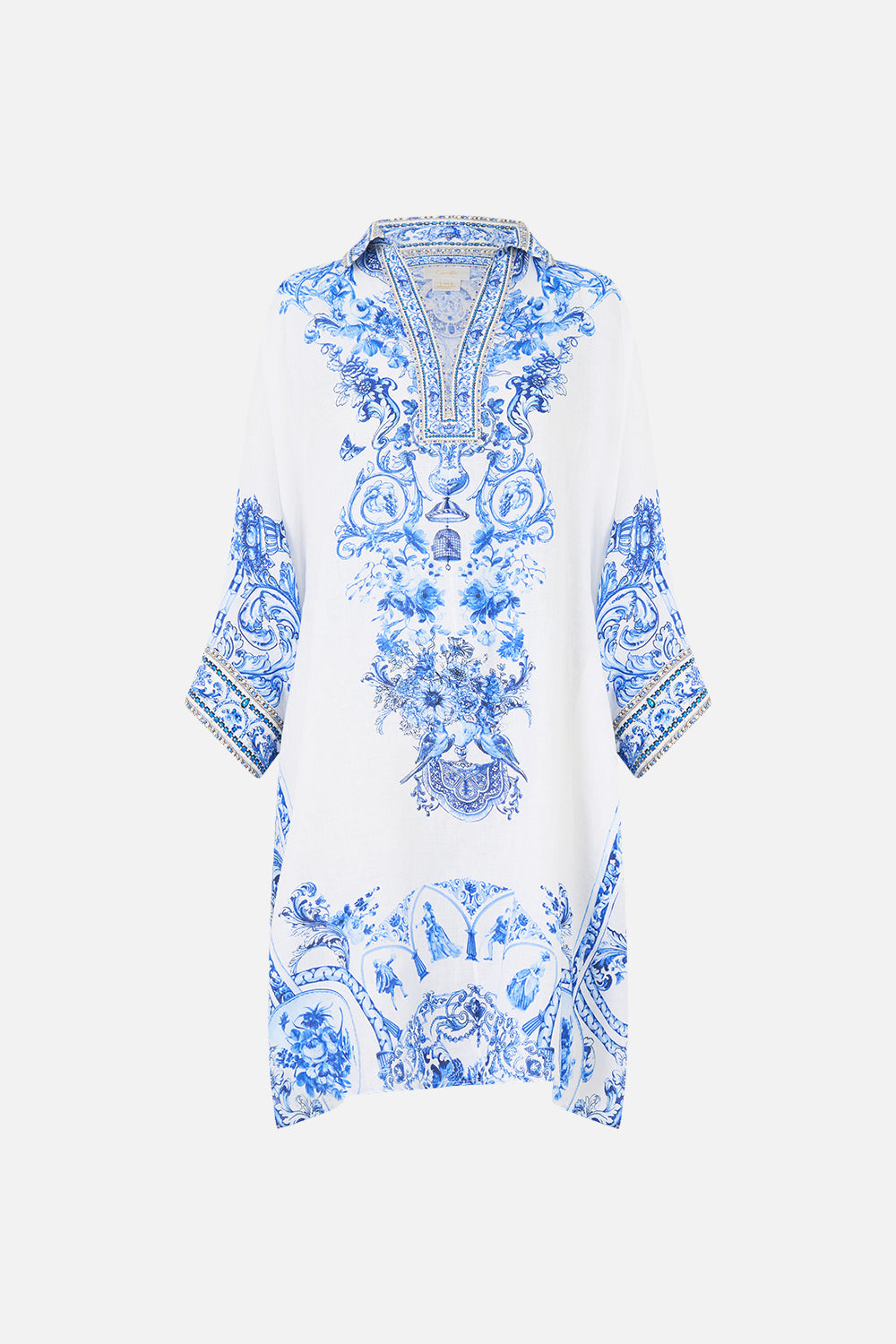 The CAMILLA VOLUME SLEEVE SHIRT DRESS WITH TIE TAURUS RISING in our  print.