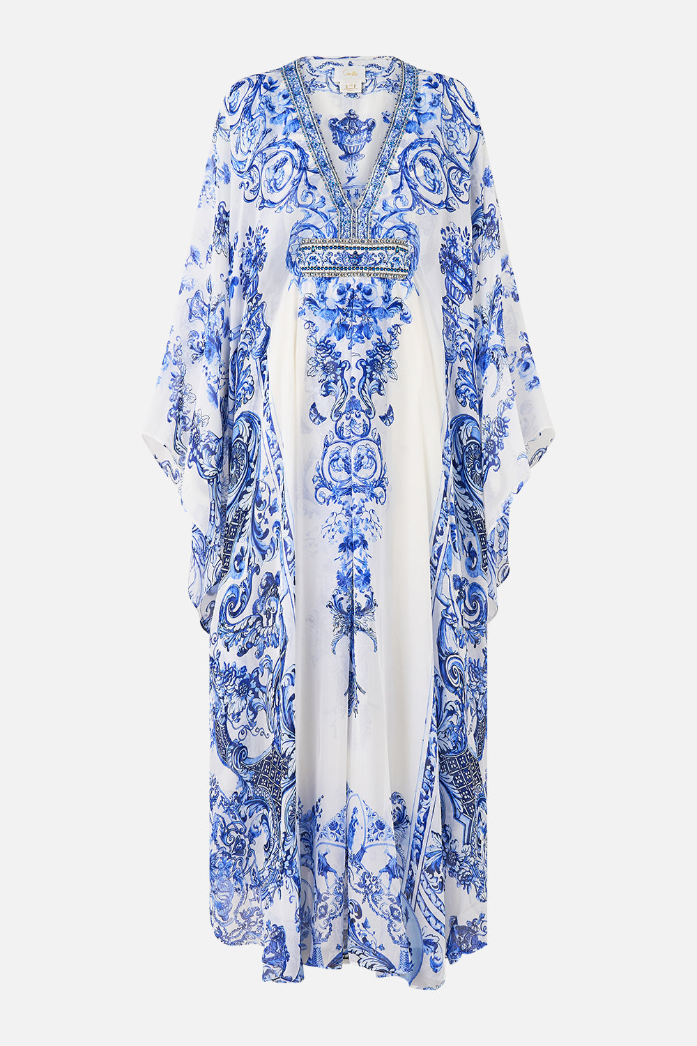 The CAMILLA ASYMMETRIC FRILL PANELLED DRESS LACED WITH LOVE in our  print.