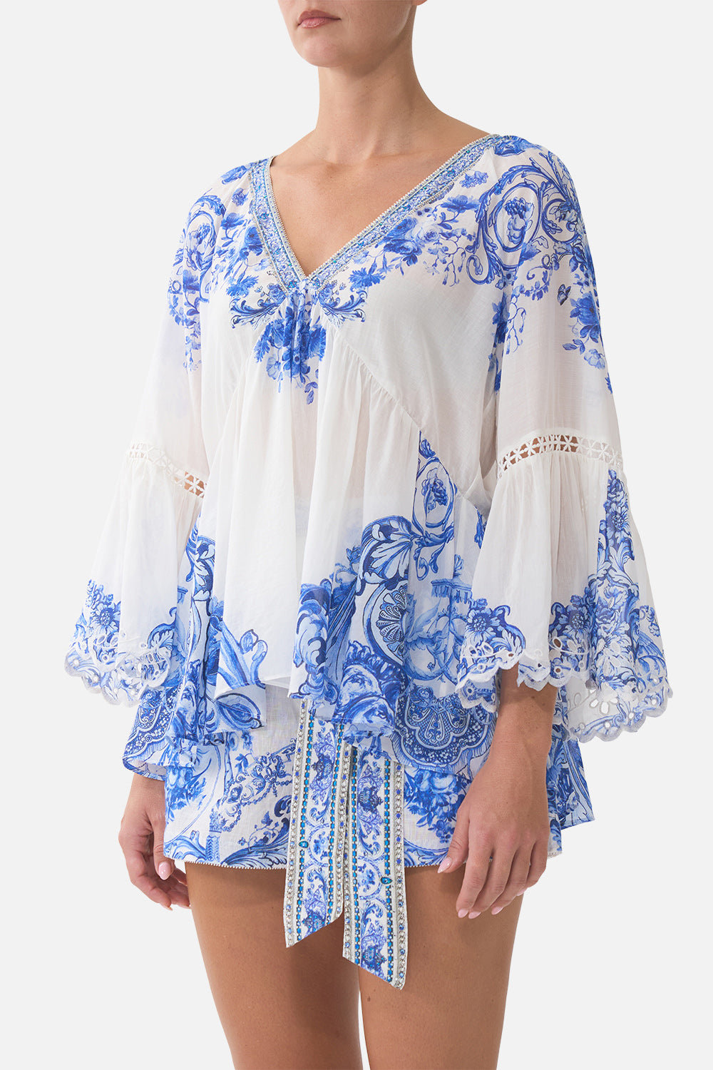 The CAMILLA SLIM FIT ROUND NECK T-SHIRT CERAMIC PANORAMIC in our  print.
