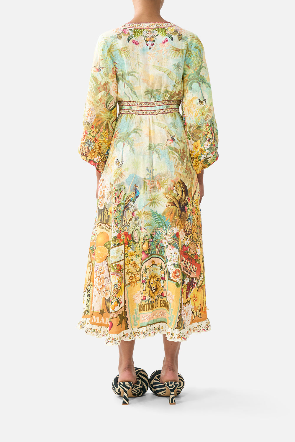 The CAMILLA BUTTON FRONT FRILL DRESS LACED WITH LOVE in our LACED WITH LOVE print.