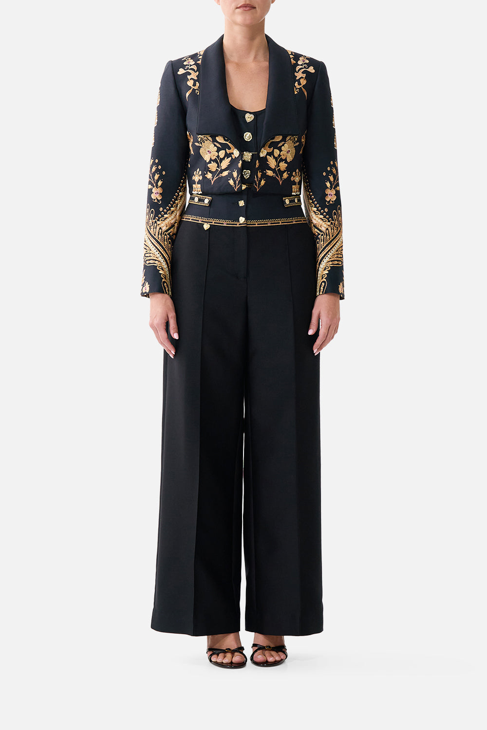 The CAMILLA HALF ZIP KNIT SWEATER NIGHT GARDEN in our NIGHT GARDEN print.
