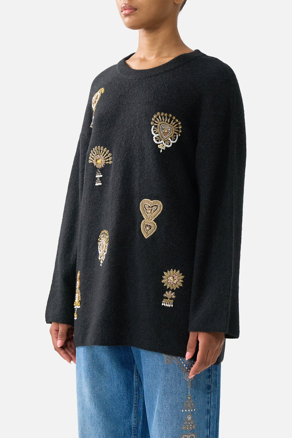 The CAMILLA CROPPED WRAP SHIRT WITH TIE TAURUS RISING in our  print.