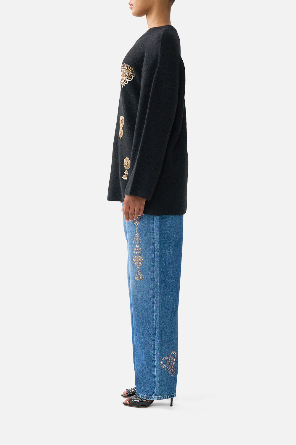 The CAMILLA CROPPED WRAP SHIRT WITH TIE TAURUS RISING in our  print.