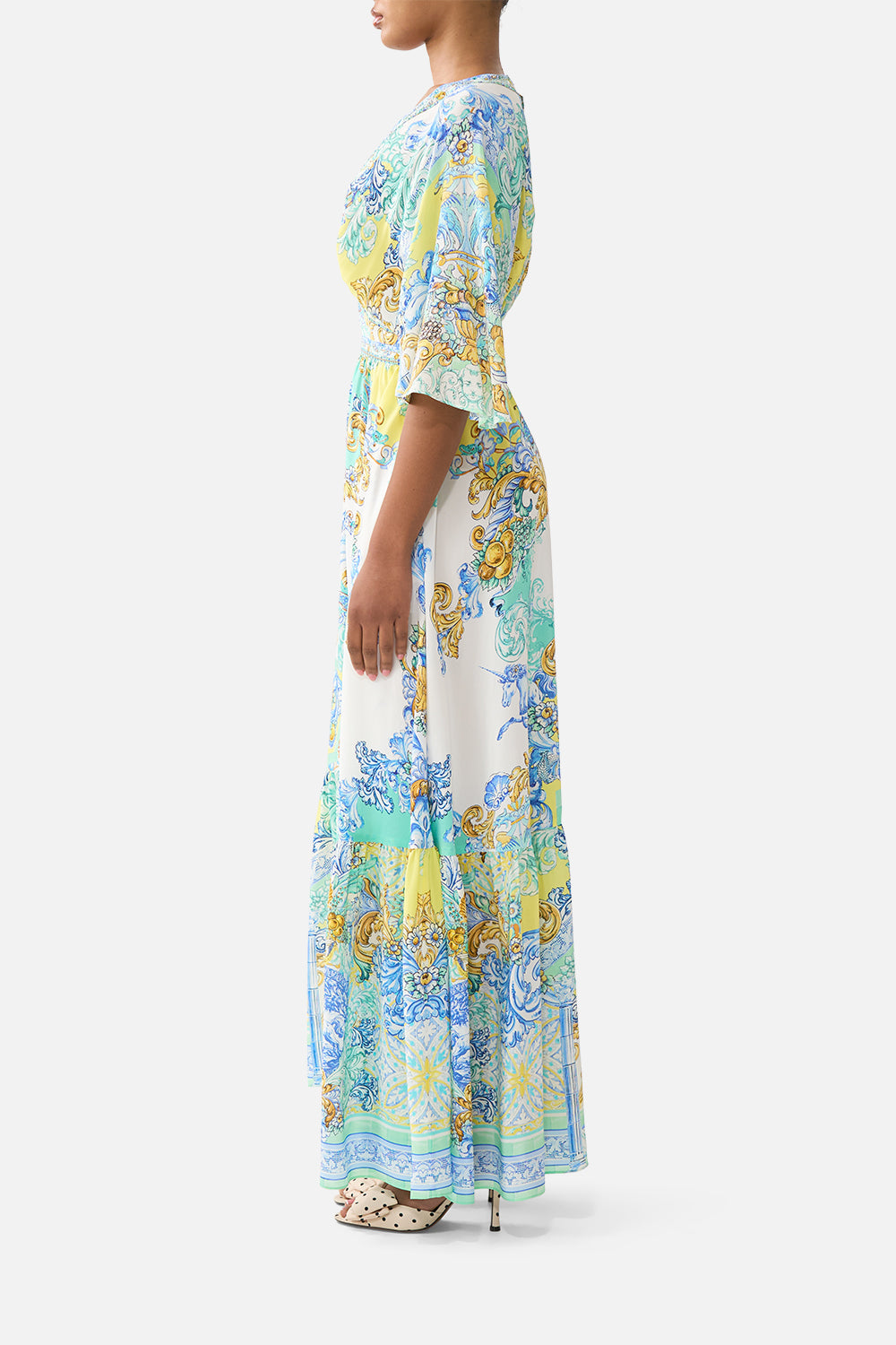 The CAMILLA FITTED JERSEY SHIRT FIESTA, SIESTA, REPEAT in our  print.