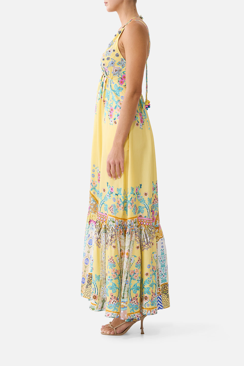 The CAMILLA A-LINE GATHERED PANEL DRESS CERAMIC PANORAMIC in our  print.