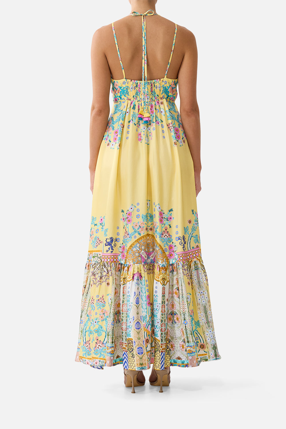 The CAMILLA A-LINE GATHERED PANEL DRESS CERAMIC PANORAMIC in our  print.