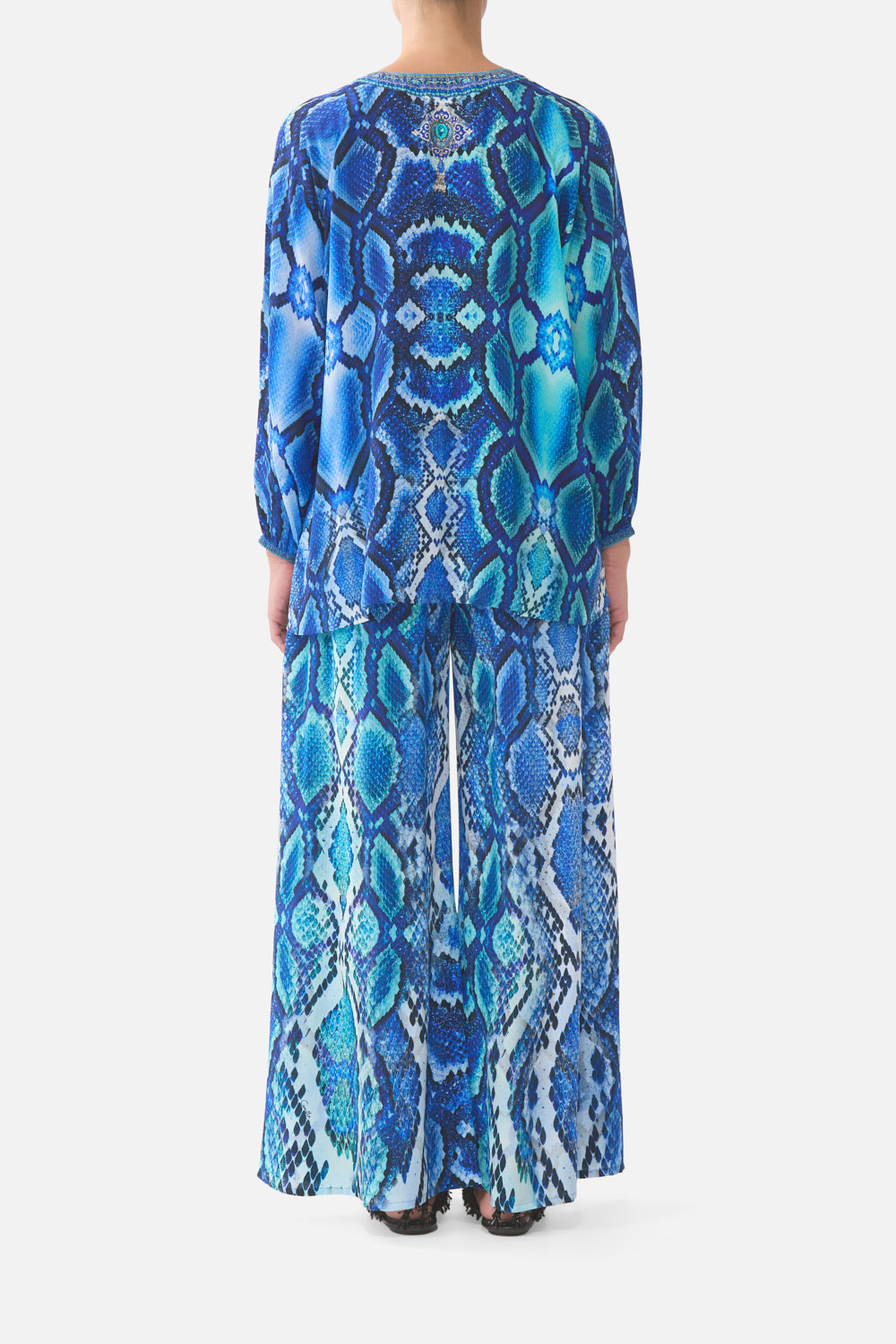 The CAMILLA GATHERED HIGH WAIST BIKINI BOTTOM WITH TIE BACK THE CALL OF CATALONIA in our THE CALL OF CATALONIA print.