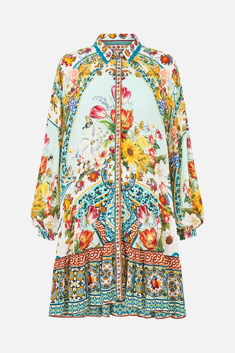 The CAMILLA DOUBLE BREASTED SOFT JACKET LACED WITH LOVE in our  print.