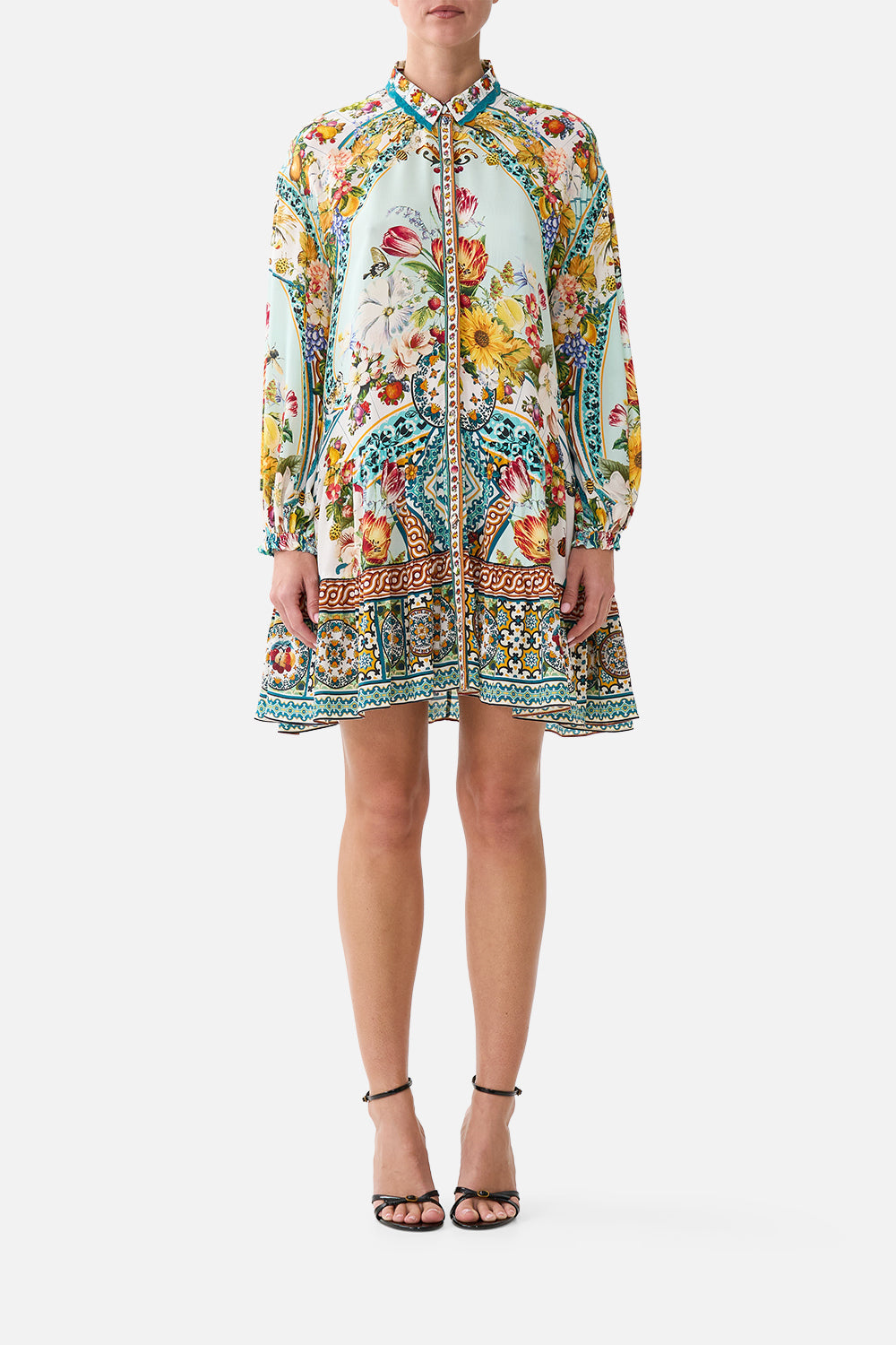 The CAMILLA DOUBLE BREASTED SOFT JACKET LACED WITH LOVE in our  print.
