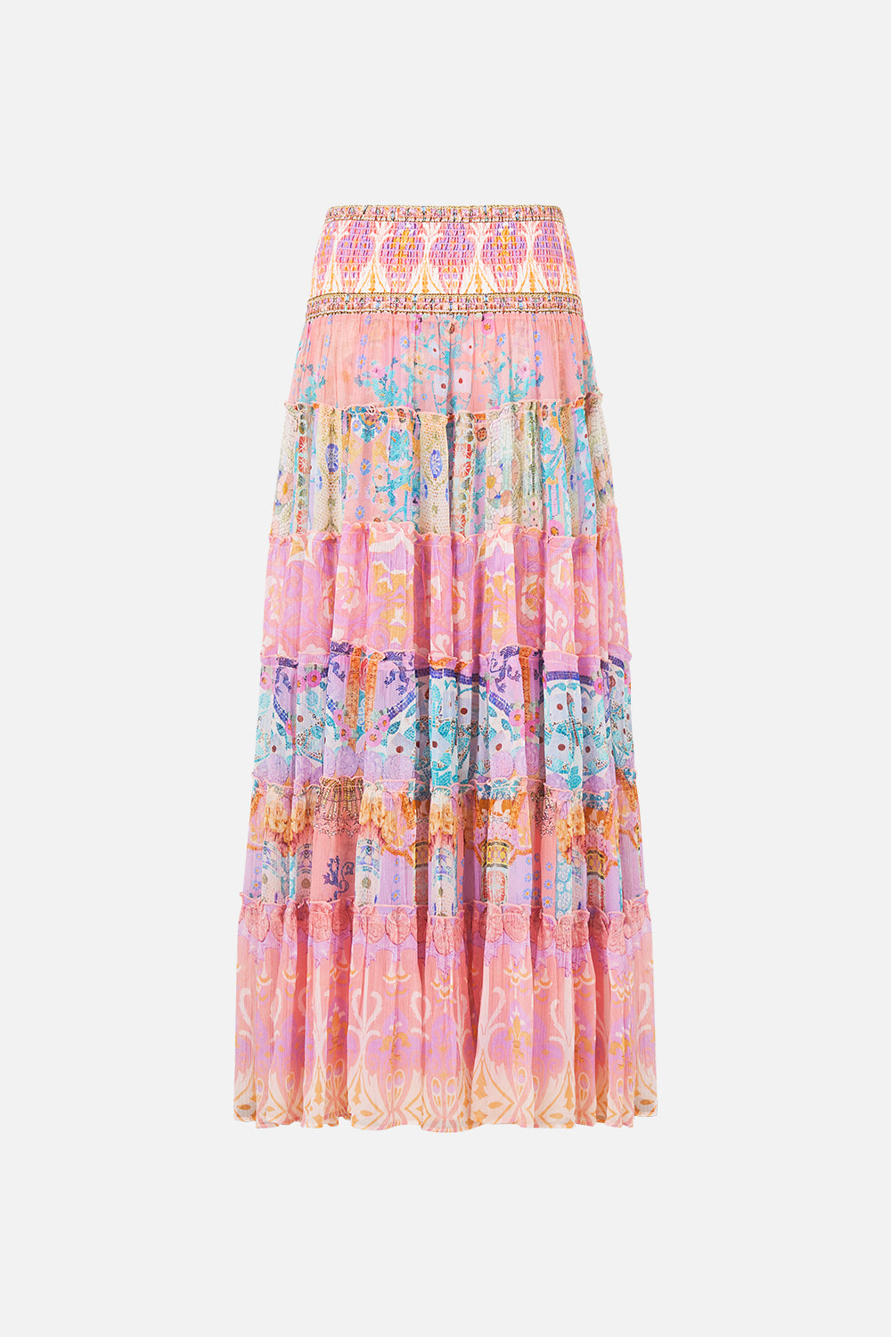 SHIRRED WAIST TIERED CIRCLE SKIRT HOWDY GAUDI