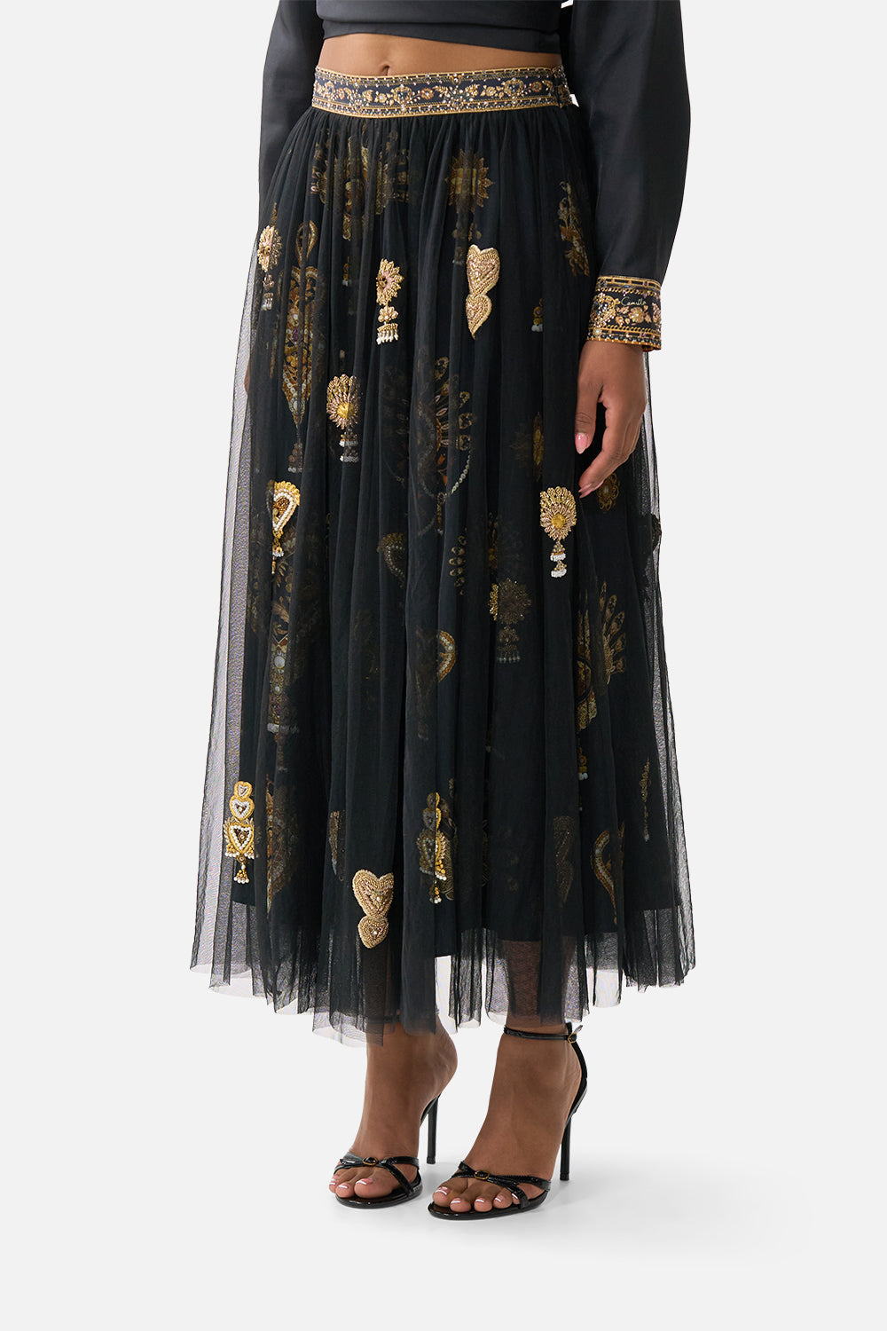 The CAMILLA RUFFLE HEM WRAP SKIRT VA VA VINTAGE in our  print.