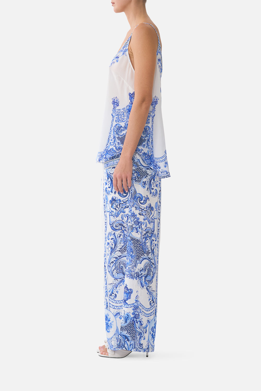 The CAMILLA HALTER NECK TIE ONE PIECE W KEYHOLE WANDERLUST EMPIRE in our  print.