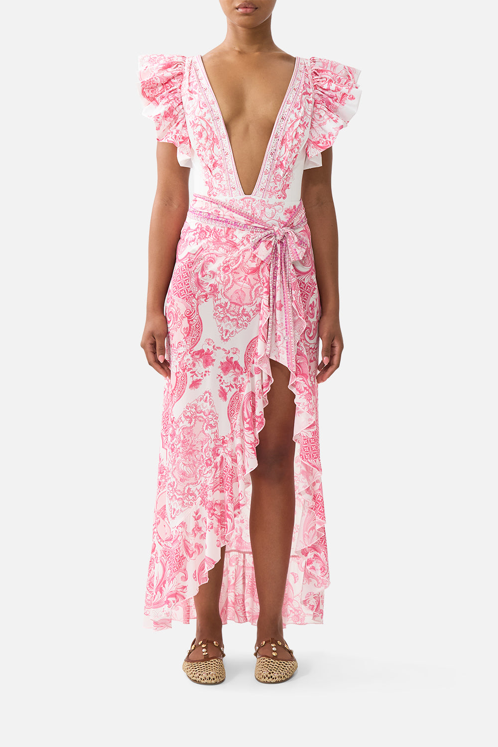 LONG SARONG W TIE WAIST AND FRILL EDGE LIVIN LA VIDA ROSA