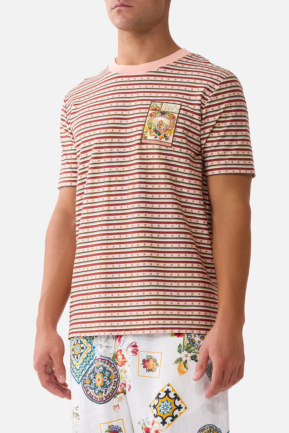 The CAMILLA SLIM FIT ROUND NECK T-SHIRT TORERO LIBERTINE in our  print.