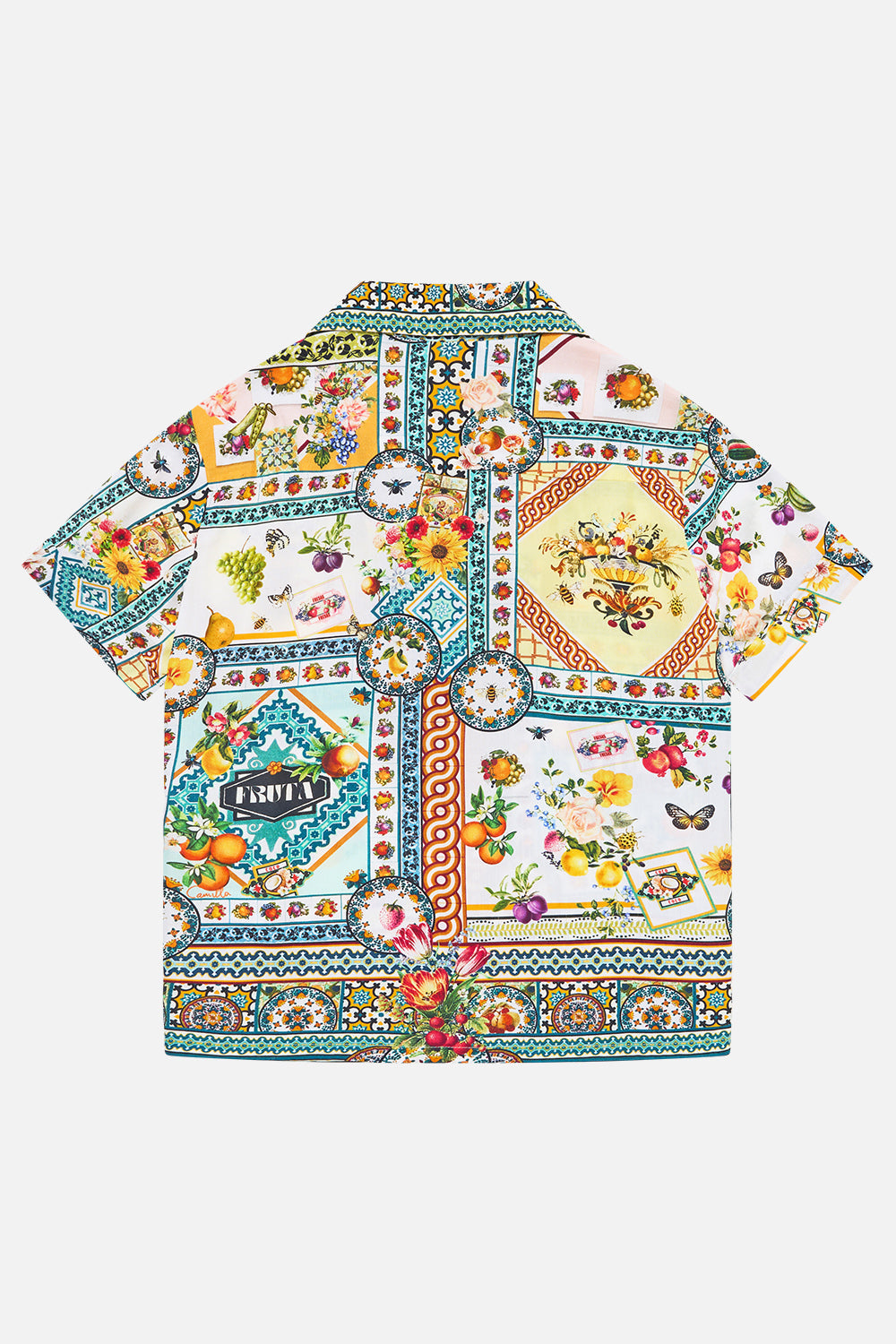 The CAMILLA BUTTON SHIRT WITH FRILL DETAIL WILDFLOWER WUNDERLAND in our  print.