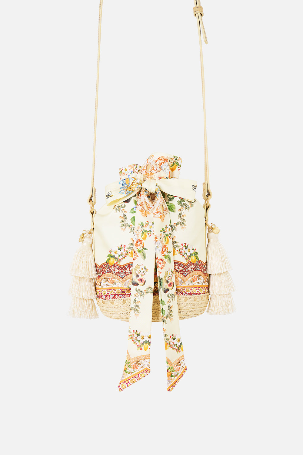 TIE TOP BUCKET BAG WITH TASSELS VA VA VINTAGE