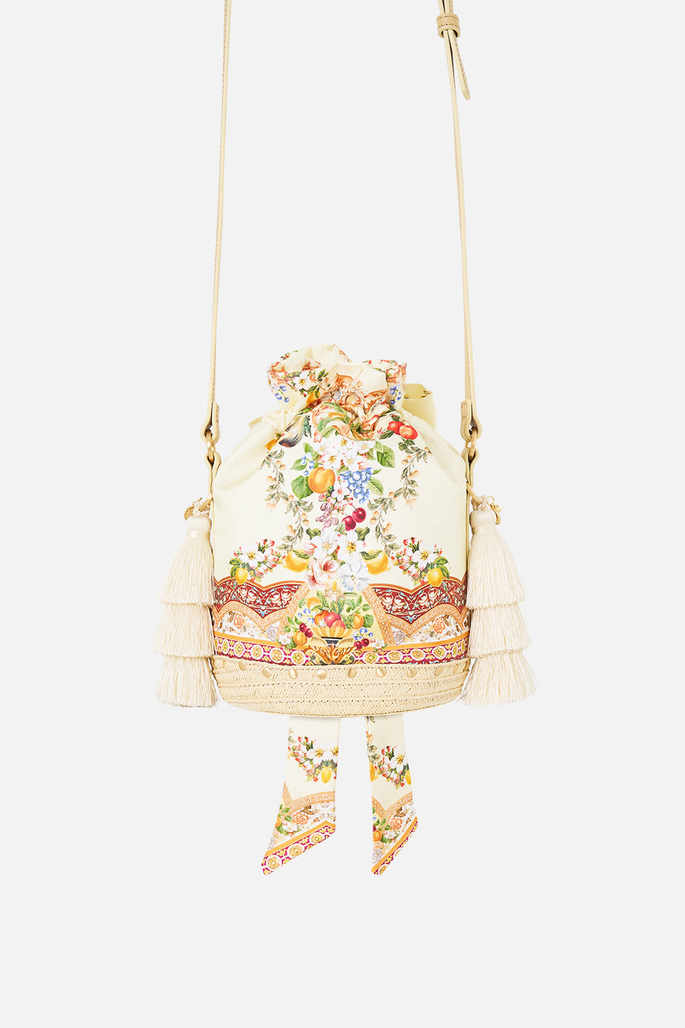 The CAMILLA SHAPED WAISTBAND DRESS WITH GATHERED SLEEVES NIGHT GARDEN in our  print.