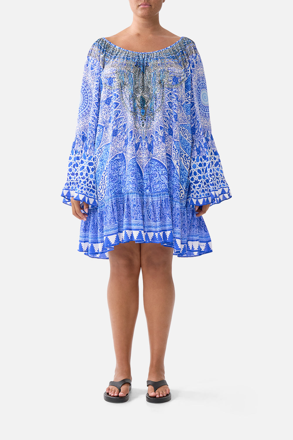 The CAMILLA HIGH WAISTED TIERED MIDI SKIRT ALL ABOUT THAT LACE in our  print.