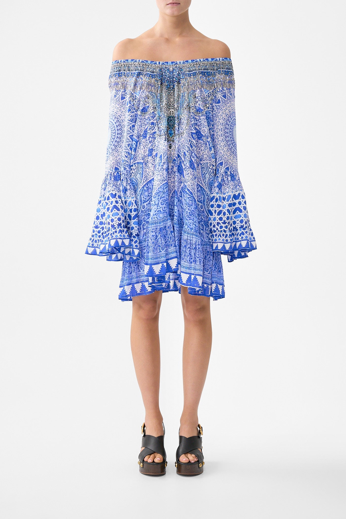 The CAMILLA HIGH WAISTED TIERED MIDI SKIRT ALL ABOUT THAT LACE in our  print.