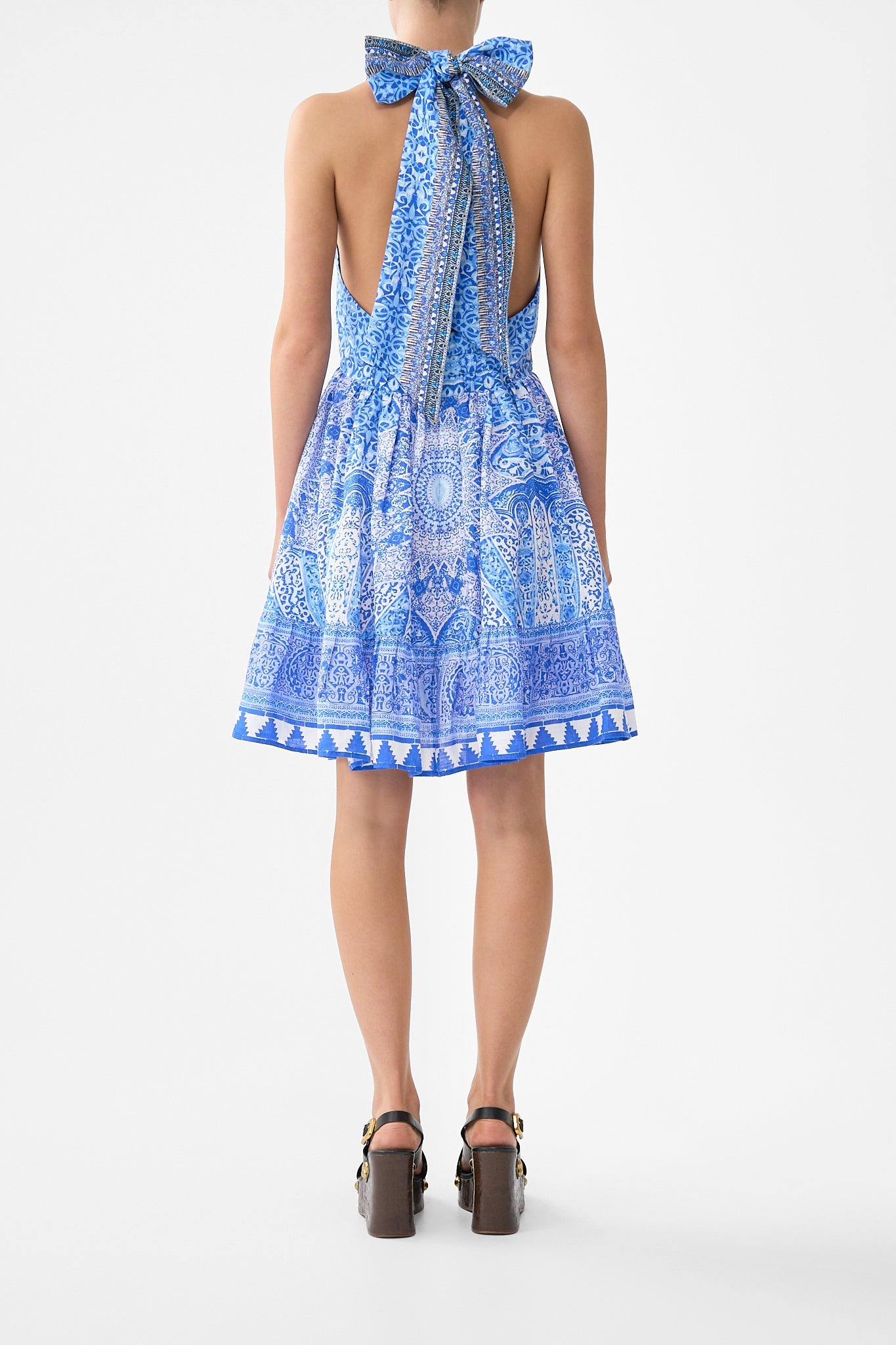 The CAMILLA JERSEY SCOOP NECK TANK TOP - WHITE/BLUE OTTOMAN OPULENCE in our  print.