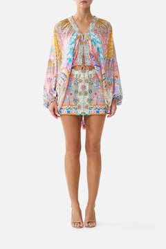 LACE UP FRONT BLOUSON SLEEVE BLOUSE HOWDY GAUDI