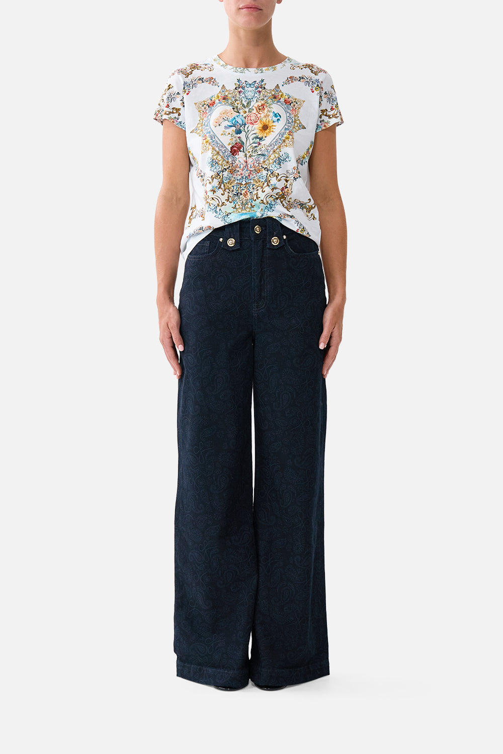 The CAMILLA TIERED DRESS WITH NECK FRILL LADY LIMONADA in our  print.