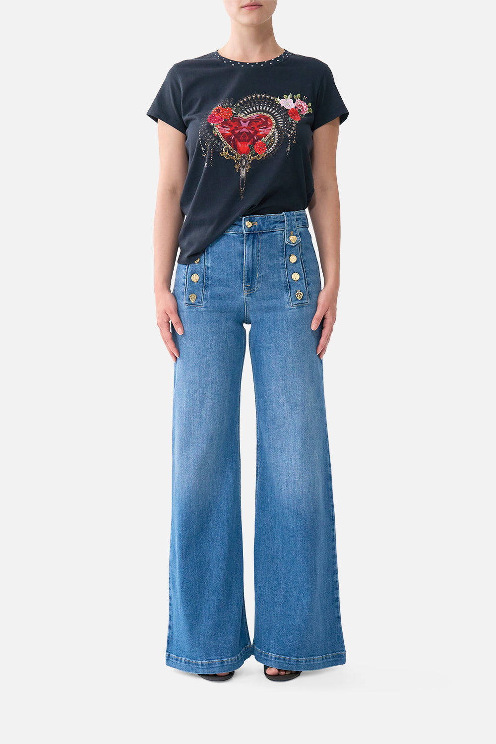 AMANDA TAURUS RISING HARDWARE FLARE JEAN DENIM