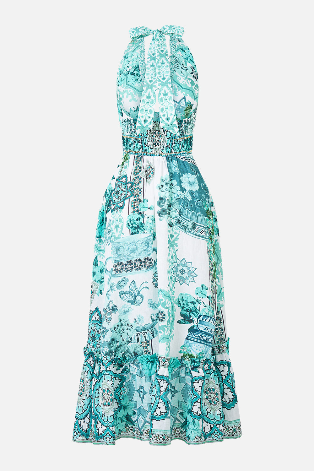 The CAMILLA SHORT SLEEVE CAMP COLLARED SHIRT CERAMIC PANORAMIC in our  print.