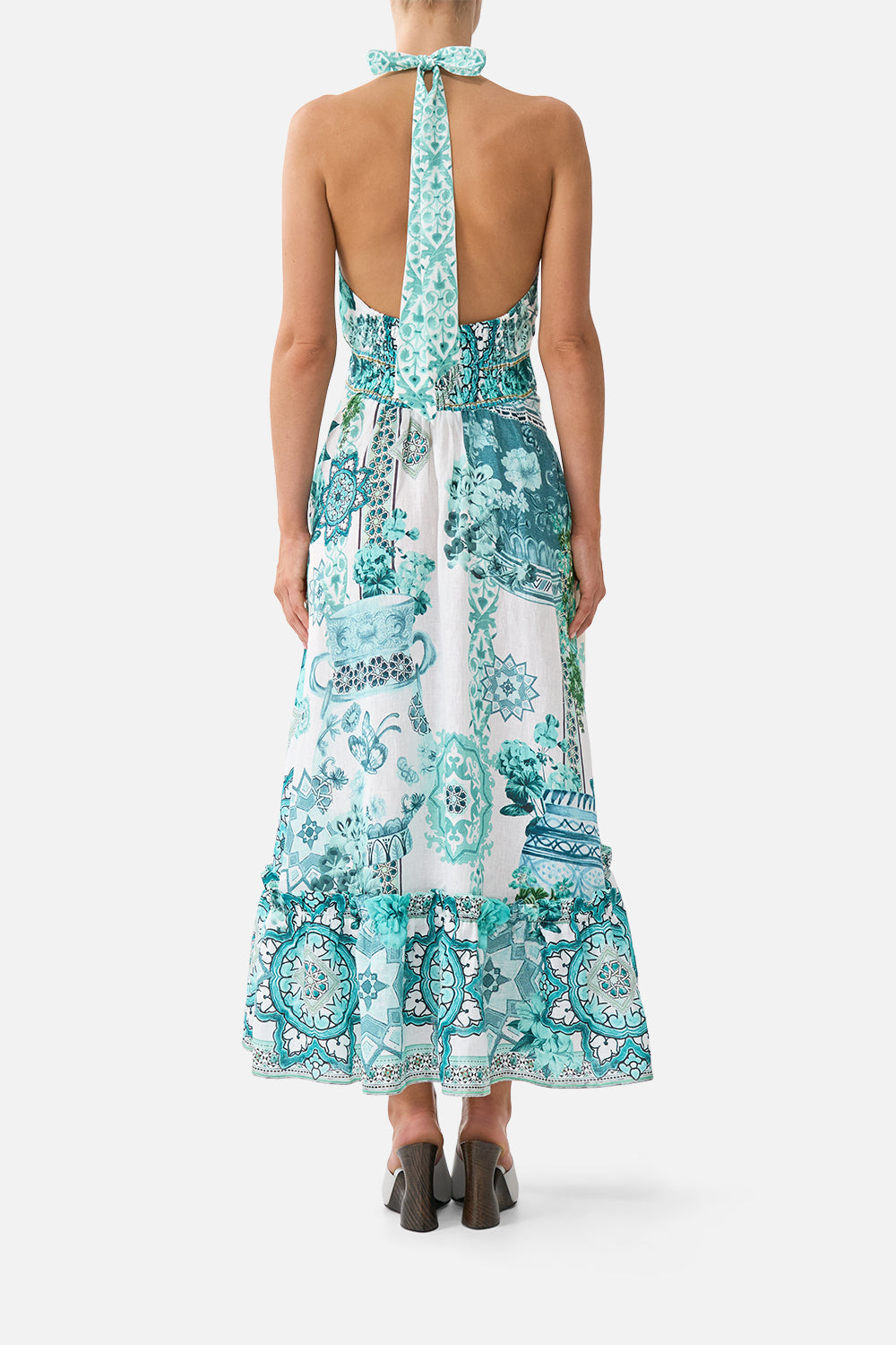 The CAMILLA SHORT SLEEVE CAMP COLLARED SHIRT CERAMIC PANORAMIC in our  print.