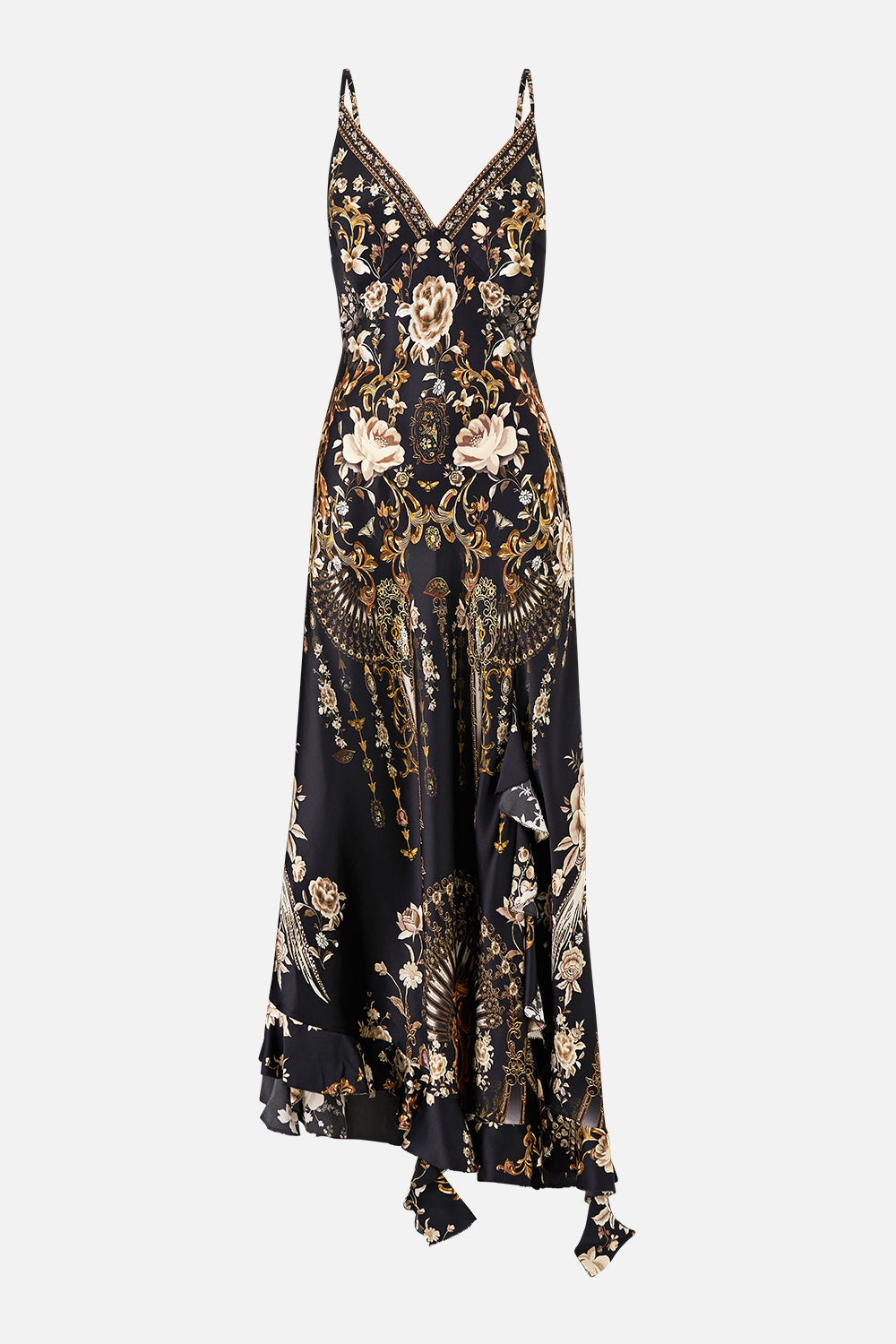 BIAS SLIP DRESS WITH FRILL HEM FLAMENCO FOLKLORE