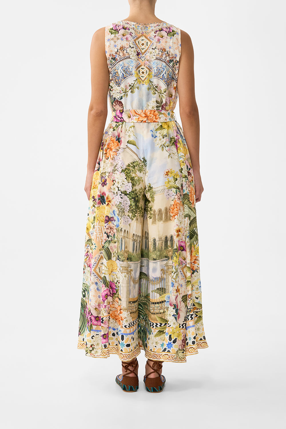The CAMILLA WAISTED DRESS WITH HEM RUFFLE DIAL UP THE TILES in our  print.