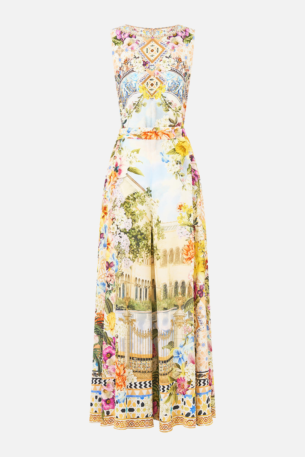 The CAMILLA flared jumpsuit in our print The Architects of Alcázar.