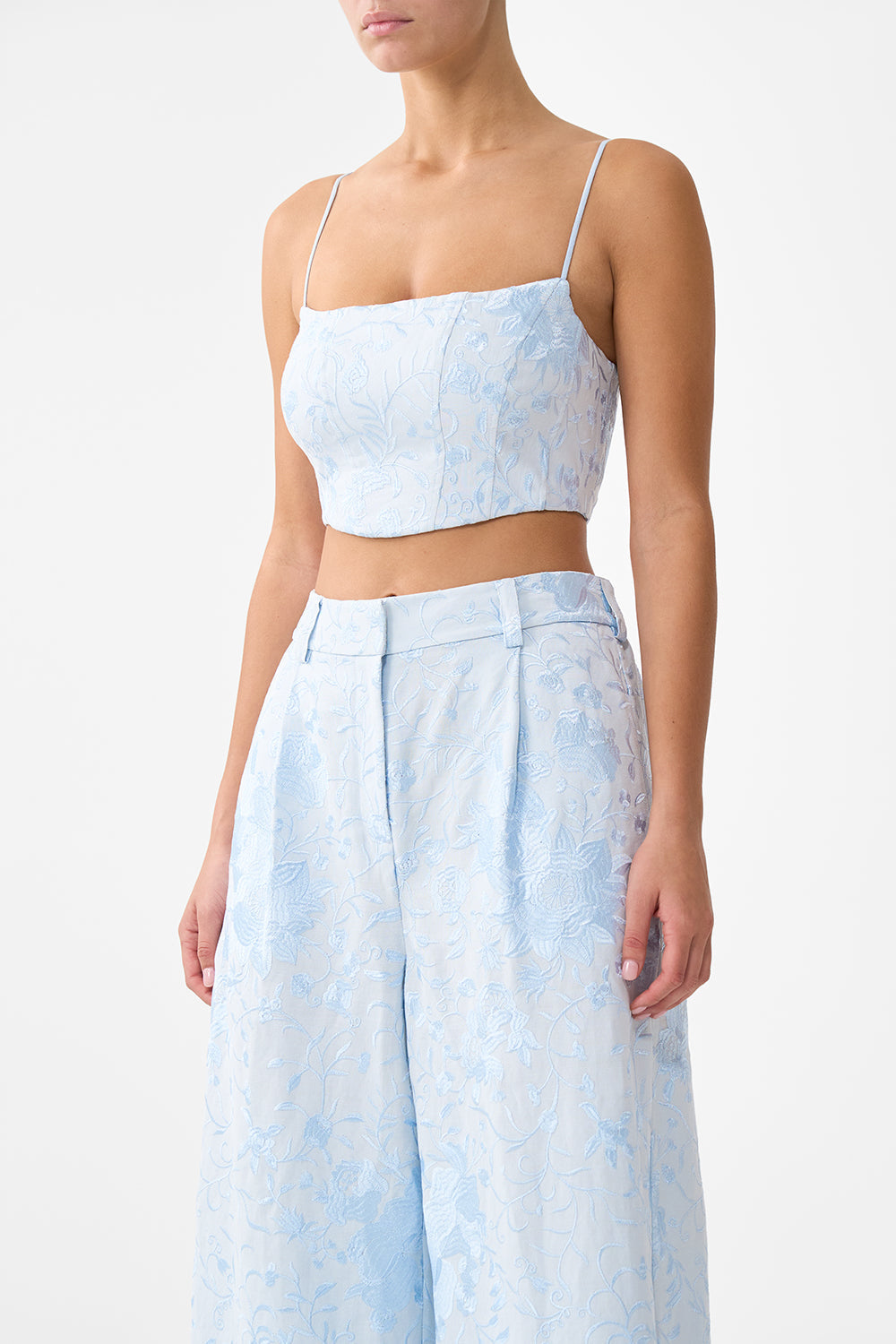 The CAMILLA corset crop top in our print Seville Sweetheart.
