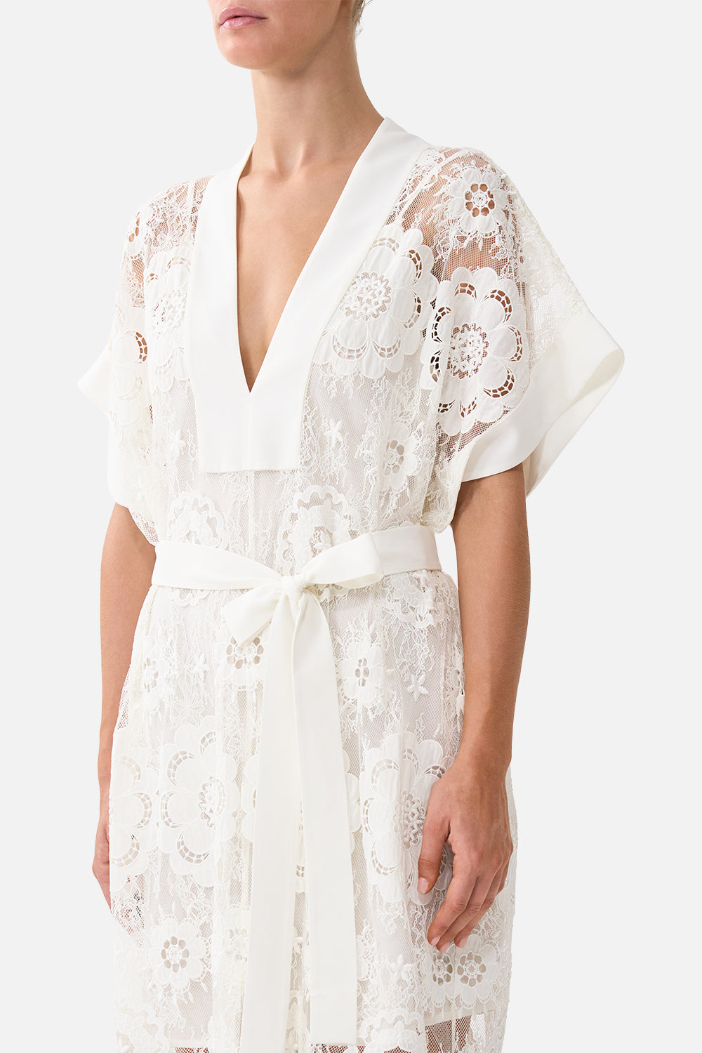 V NECK KAFTAN WITH TIE WAIST CREAM LACE I LEFT MY HEART IN GRANADA