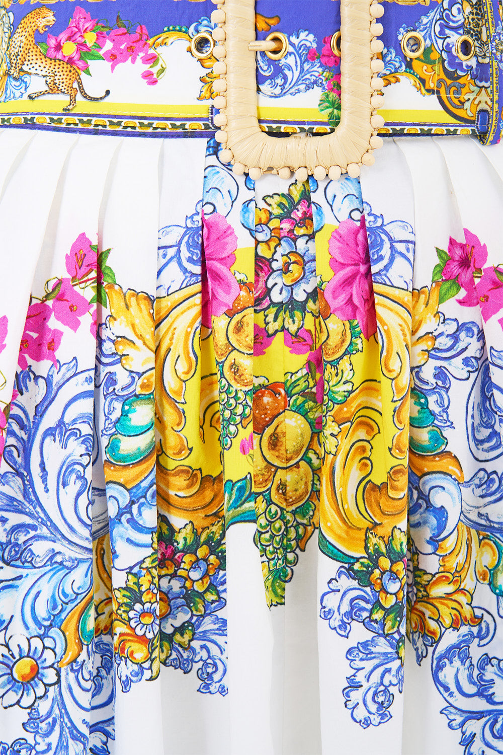 The CAMILLA SHORT SLEEVE CAMP COLLARED SHIRT DIAL UP THE TILES in our  print.