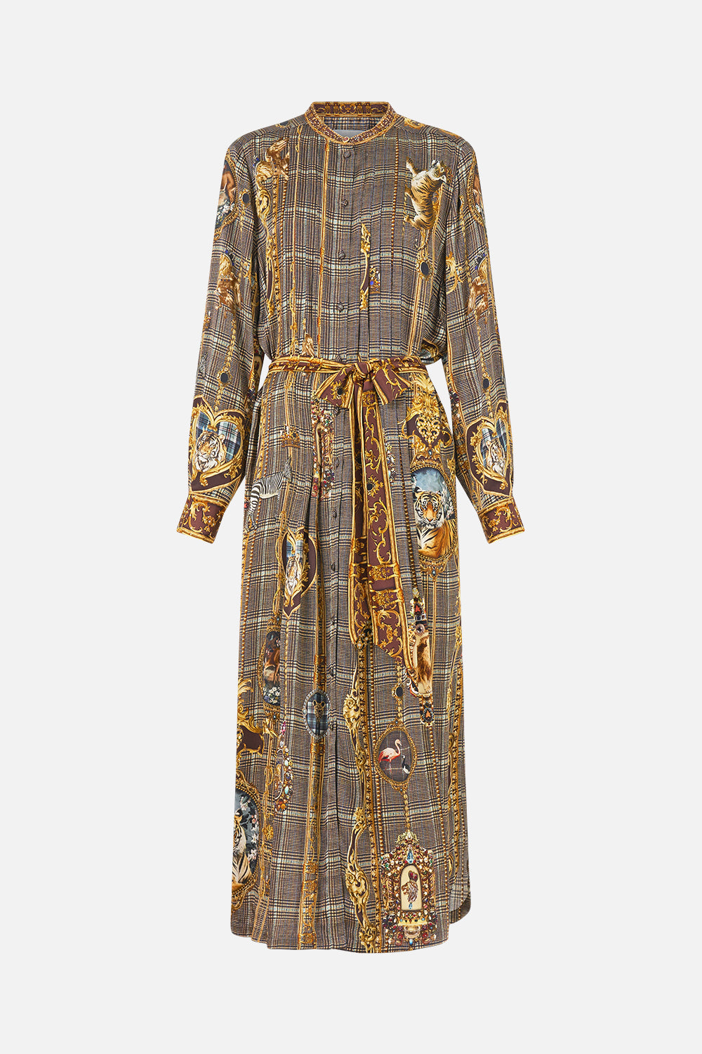 The CAMILLA Midi Shirt Dress with Pintucks Animals in the Palace in our Animals in the Palace print.