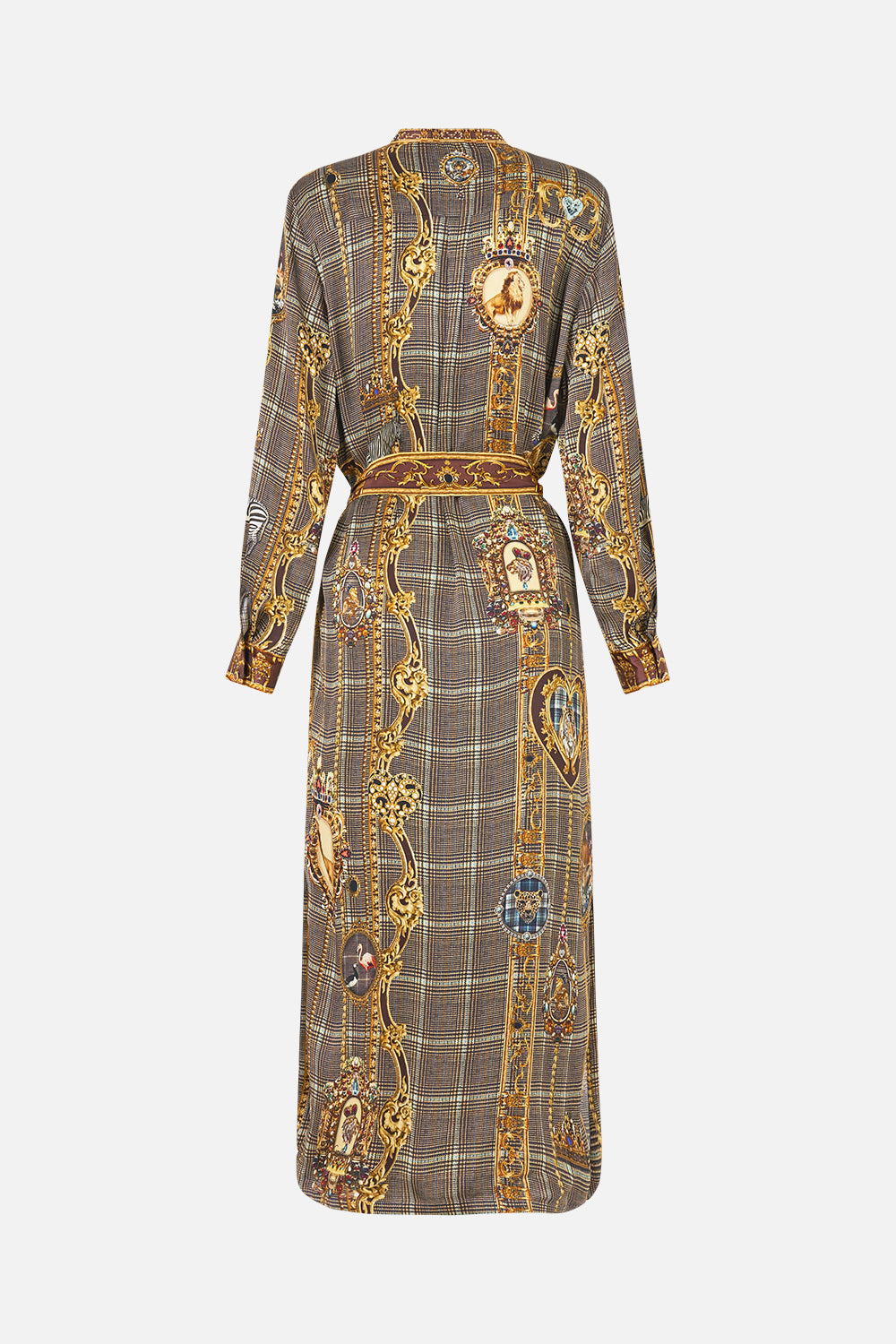 The CAMILLA Midi Shirt Dress with Pintucks Animals in the Palace in our Animals in the Palace print.