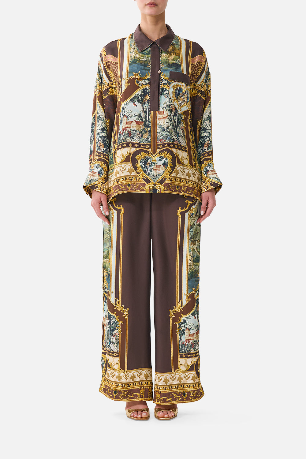 The CAMILLA RELAXED COLLARED SHIRT WITH POCKET ANIMALS IN THE PALACEANIMALS IN THE PALACE