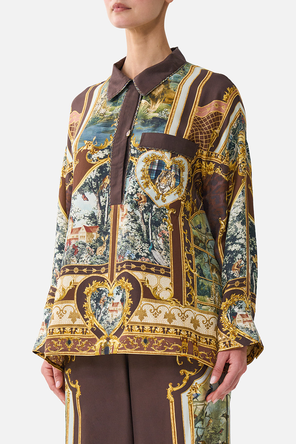 The CAMILLA RELAXED COLLARED SHIRT WITH POCKET ANIMALS IN THE PALACE