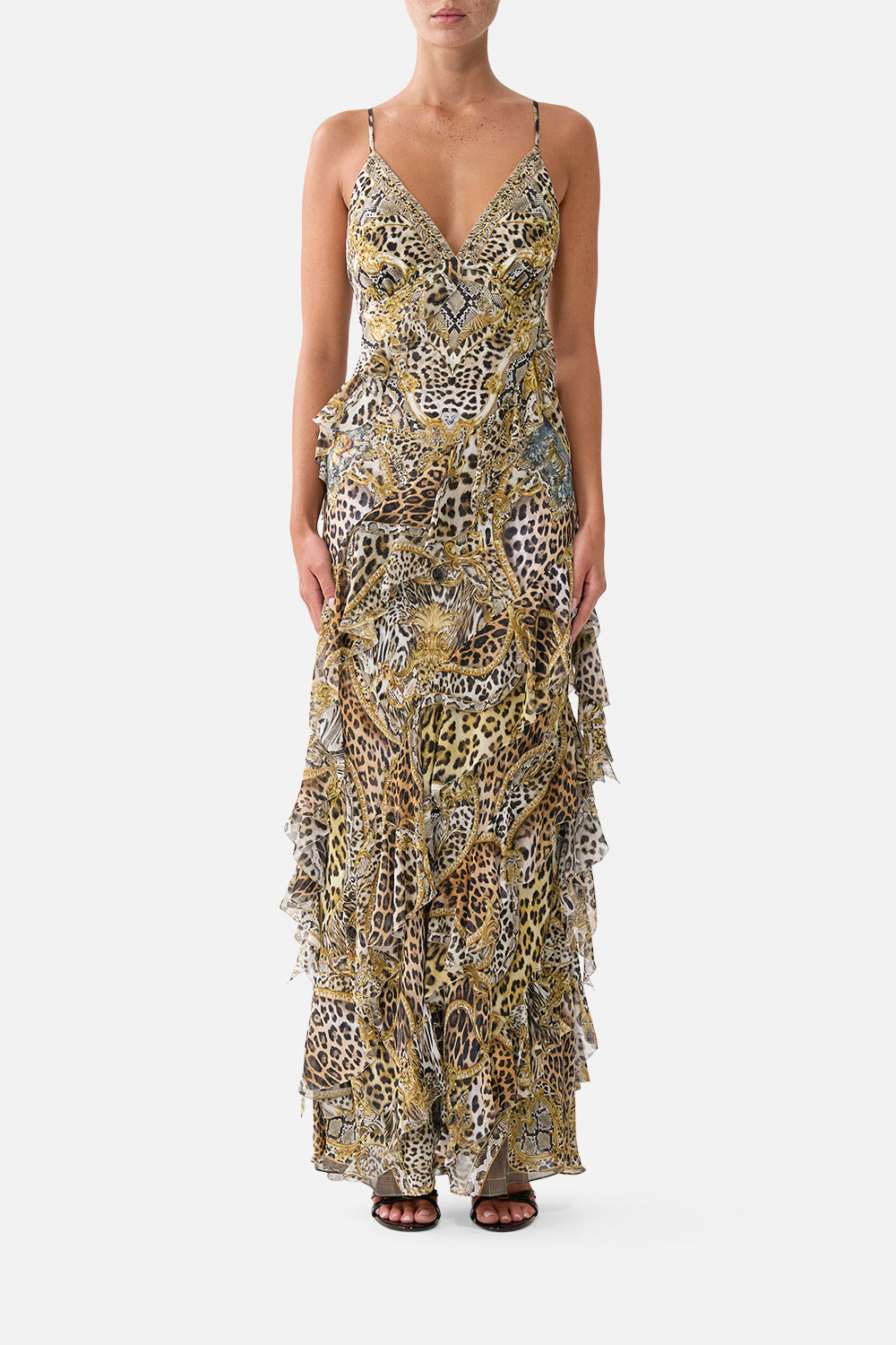 The CAMILLA ASYMMETRICAL RUFFLE SLIP DRESS LEOPARD LIBERTINELEOPARD LIBERTINE