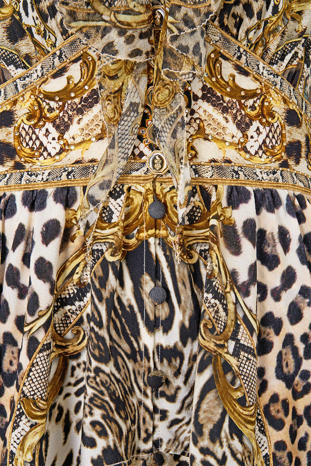 The CAMILLA SHORT WAISTBAND DRESS WITH RUFFLE SLEEVE LEOPARD LIBERTINE