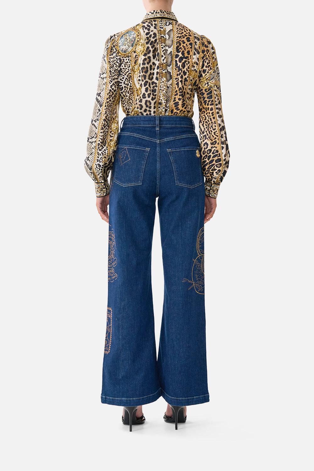 The CAMILLA COLLARED SHIRT WITH PINTUCKS LEOPARD LIBERTINE