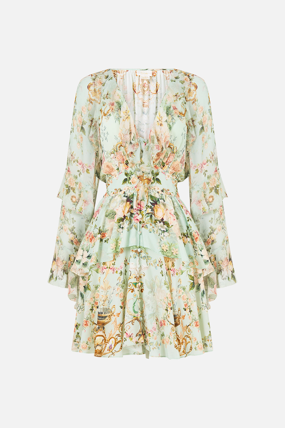 ROBE COURTE À TAILLE BASSE AVEC MANCHES À VOLANTS IMPRIMÉ FLEURS SAUVAGES