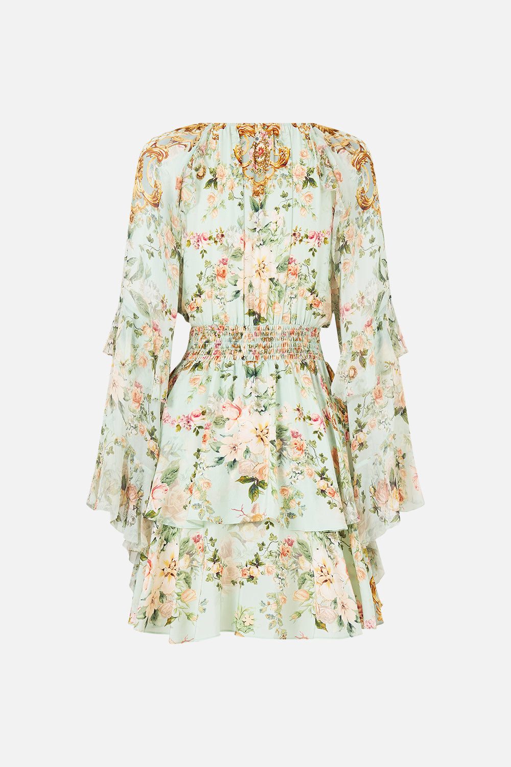 ROBE COURTE À TAILLE BASSE AVEC MANCHES À VOLANTS IMPRIMÉ FLEURS SAUVAGES
