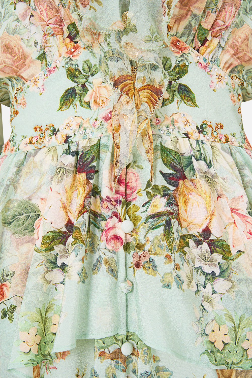 ROBE COURTE À TAILLE BASSE AVEC MANCHES À VOLANTS IMPRIMÉ FLEURS SAUVAGES