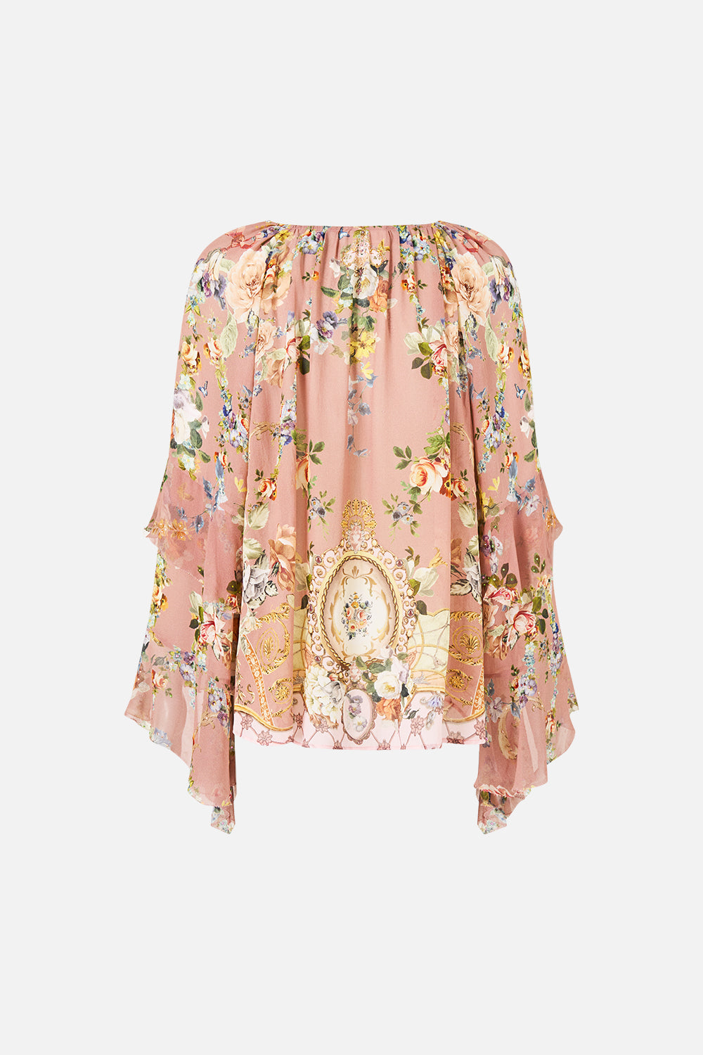 The CAMILLA V NECK BIAS SLIP DRESS WITH BACK FRILL WILDFLOWER WUNDERLAND in our WILDFLOWER WUNDERLAND print.